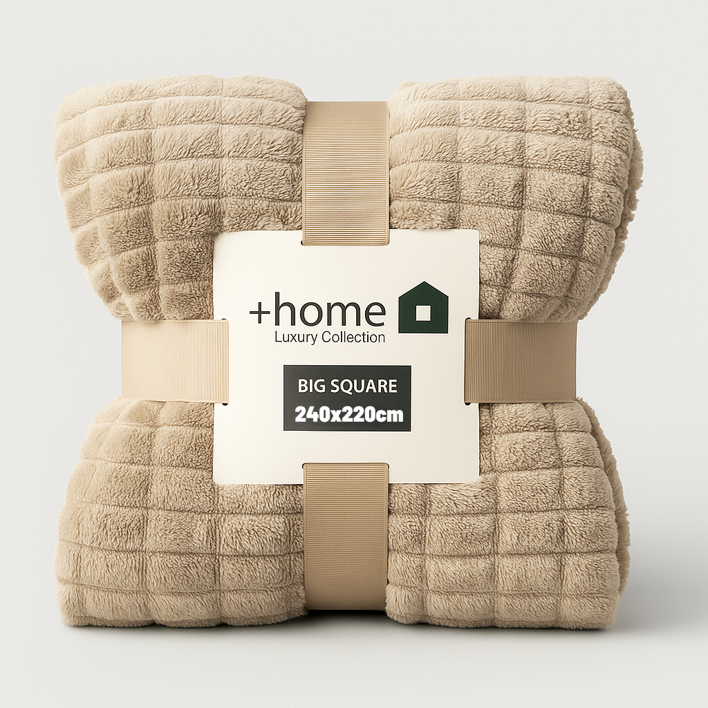 DÉSTOCKAGE Plaid doux haut de gamme GRAND CARRÉ / NOUVELLE PYRAMIDE – 130x160 et 240x220 – Beige et gris
