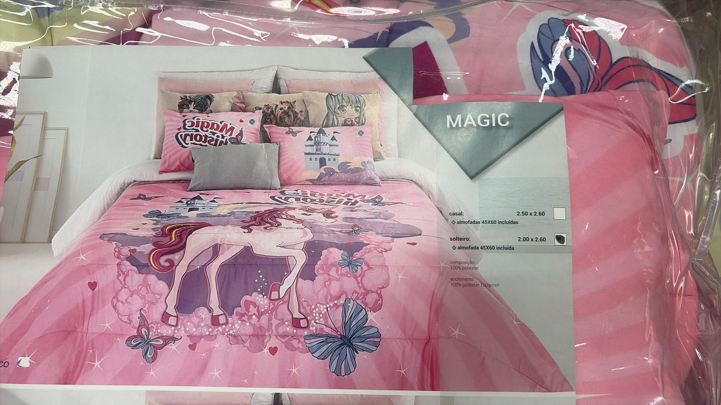 Edredón Infantil Unicornio Rosa con Funda de Almohada – Medida 90/105