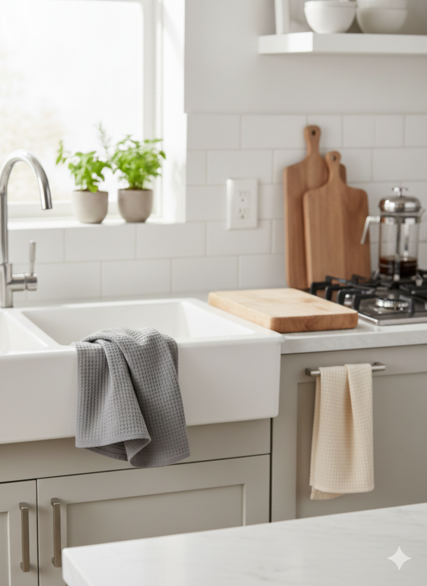 Paños de Cocina Doble Textura Premium - Pack x6