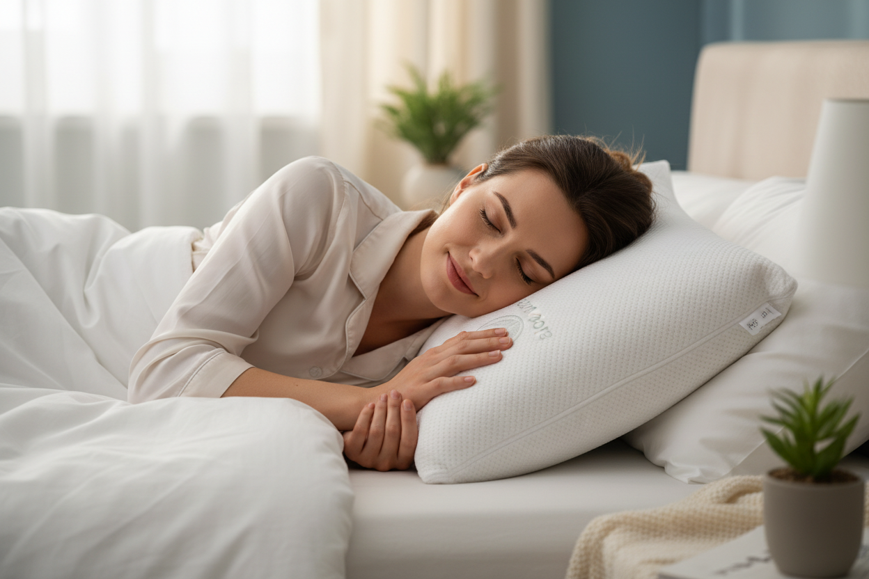 Almohada viscoelástica núcleo Compacto. Doble Funda con Cremallera. Tejido Aloe Vera. Termorregulable adaptabilidad al Cuello.