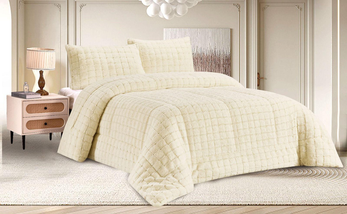 Edredón Sherpa Peluchón de Invierno Reversible con Pelo y Sedalina para Cama 150 Modelos Rayas o Bolas y Boreal Incluye 2 Cojines 50x70 cm Ultra Suave, 4 Colores: Beige, Gris Claro, Gris Oscuro, Rosa