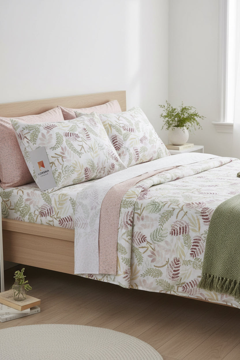 Juego de Sábanas Florales Rosa / Azul / Gris/Verde Lorena Hogar