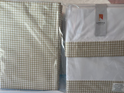 Juego de Sábanas Vichy  Cuadros Verde Agua / Gris / Beige  Lorena Hogar  De 90 a 150 cm