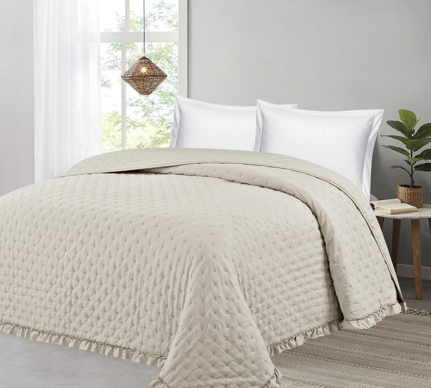 LORENA HOGAR Colcha Modelo FLOR Rosa Claro Minimalista y Ligera para Días Calurosos Tamaño Queen Ideal para Cama Frescura y Elegancia