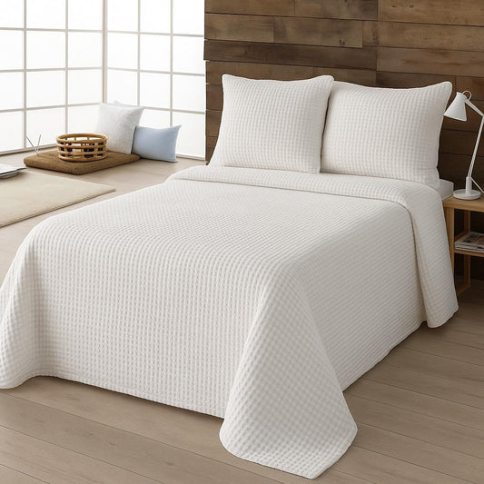 Colcha waffle croché blanca 100% algodón - Para camas de 180  Estilo elegante y suave de Lorena Hogar
