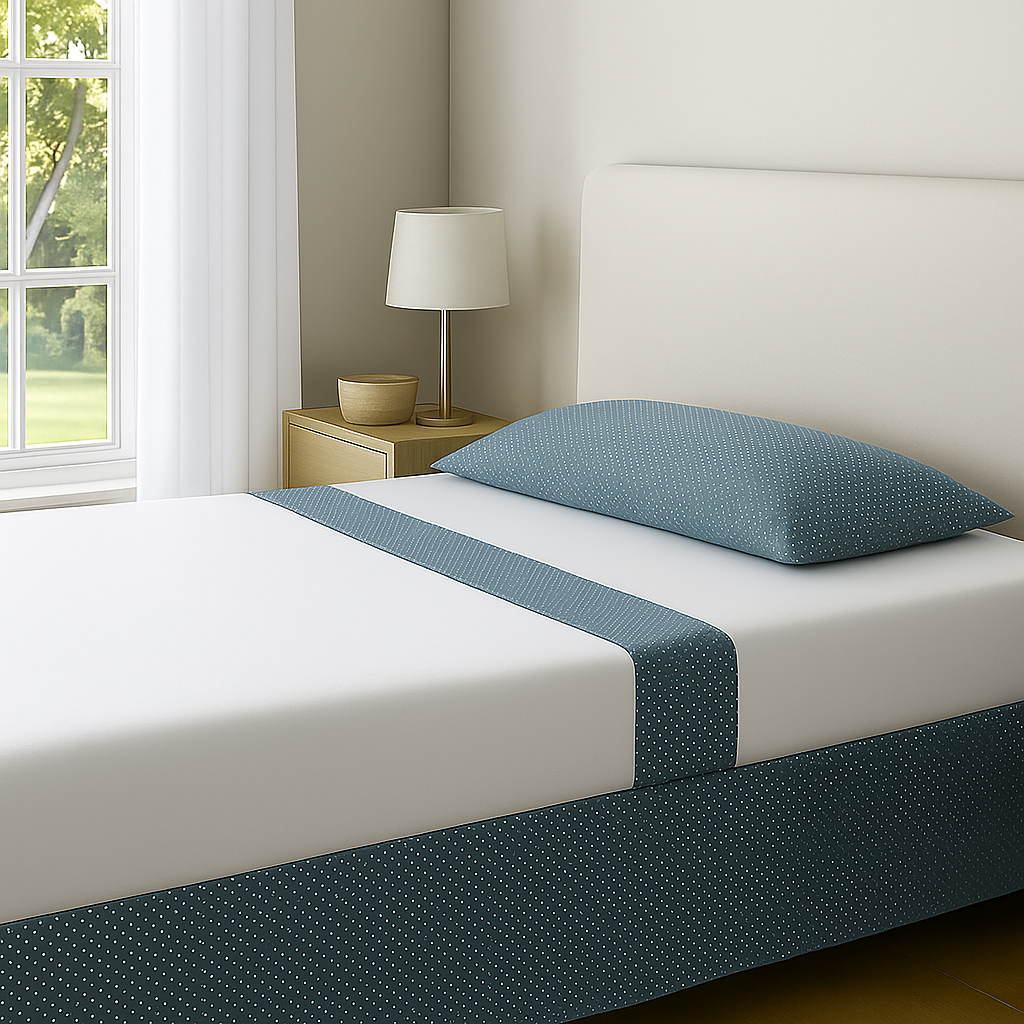 Juego de sábanas fondo blanco con dibujo de topitos / Camas de 180 / Disponible en ROSA, AZUL, VERDE y GRIS