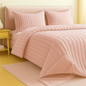 Edredón Sherpa Peluchón de Invierno Reversible con Pelo y Sedalina para Cama 150  Modelos Rayas o Bolas y Boreal  Incluye 2 Cojines 50x70 cm  Ultra Suave, 4 Colores: Beige, Gris Claro, Gris Oscuro, Rosa