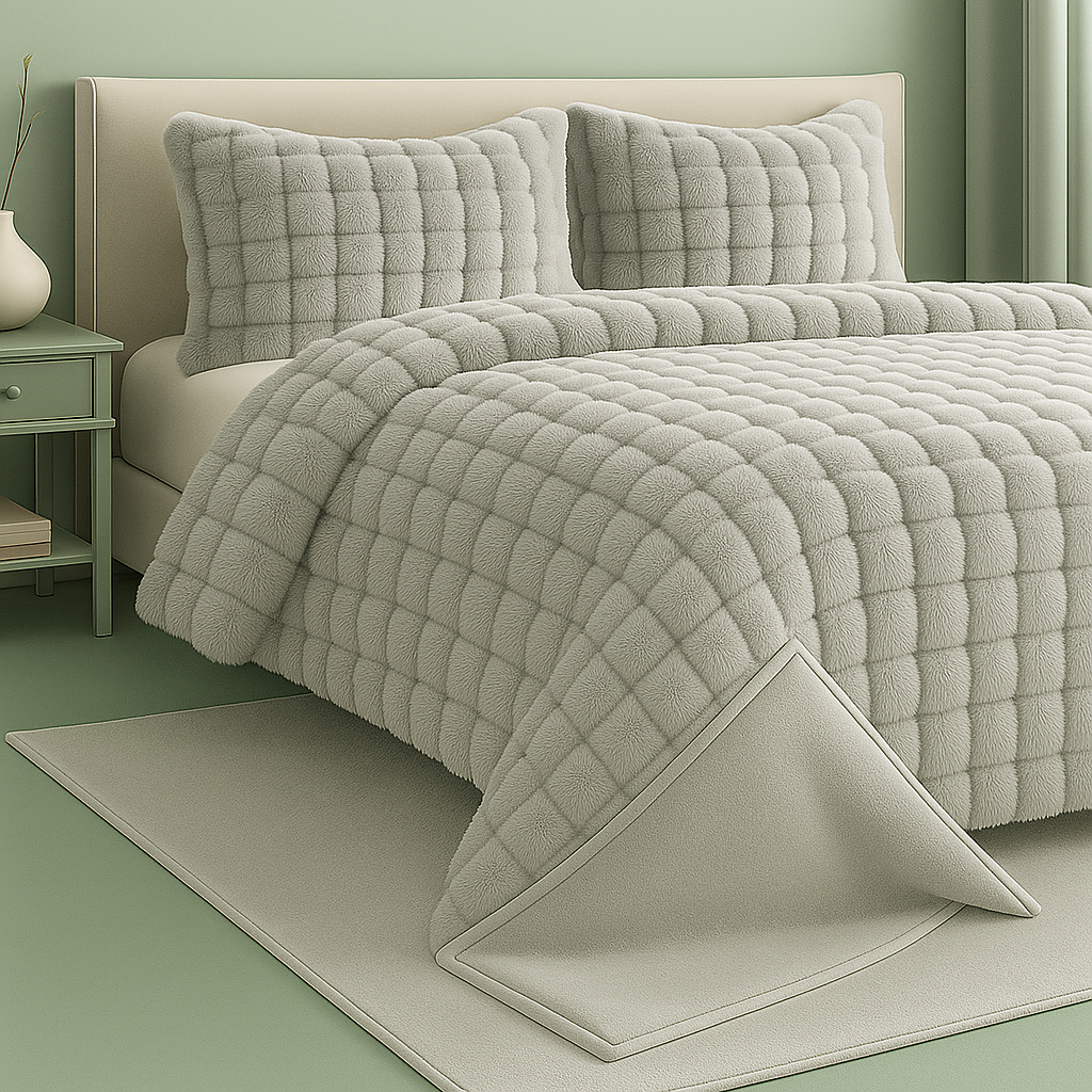 Edredón Sherpa Peluchón de Invierno Reversible con Pelo y Sedalina para Cama 150  Modelos Rayas o Bolas y Boreal  Incluye 2 Cojines 50x70 cm  Ultra Suave, 4 Colores: Beige, Gris Claro, Gris Oscuro, Rosa