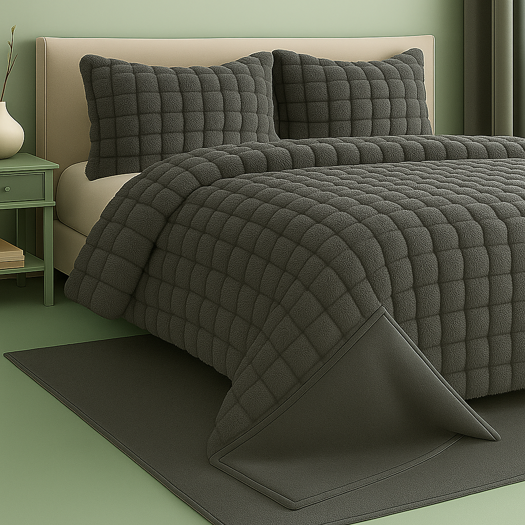 Edredón Sherpa Peluchón de Invierno Reversible con Pelo y Sedalina para Cama 150  Modelos Rayas o Bolas y Boreal  Incluye 2 Cojines 50x70 cm  Ultra Suave, 4 Colores: Beige, Gris Claro, Gris Oscuro, Rosa