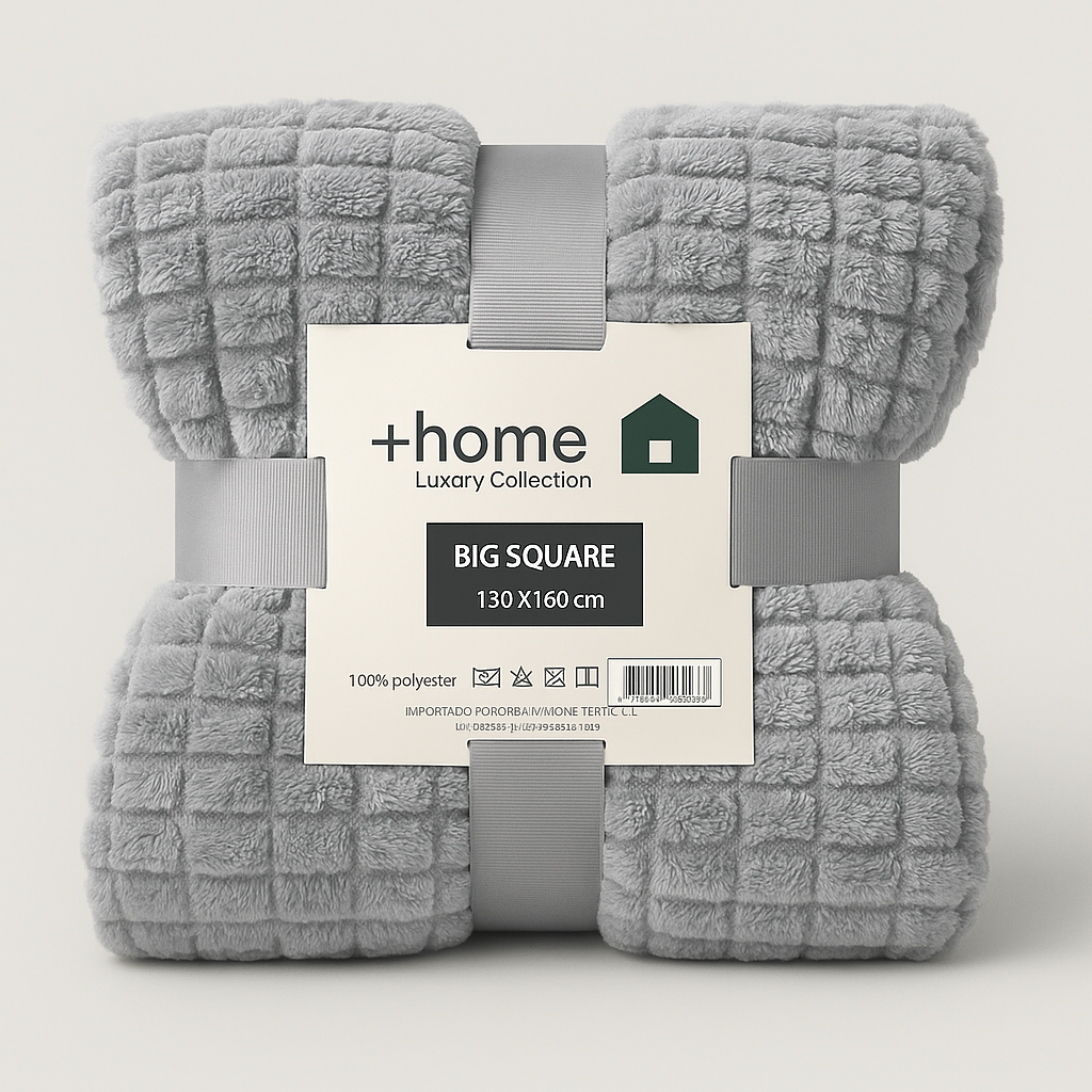 LIQUIDACIÓN Manta Plaid Suave Premium BIG SQUARE / NEW PYRAMID  130x160 y 240x220  Beige & Gris