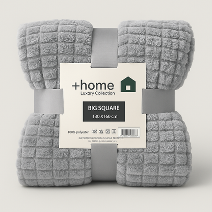 LIQUIDACIÓN Manta Plaid Suave Premium BIG SQUARE / NEW PYRAMID  130x160 y 240x220  Beige & Gris