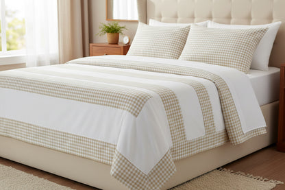Juego de Sábanas Vichy  Cuadritos color: Verde Agua / Gris / Beige/rosa/Amarillo Lorena Hogar  De 90 a 150 cm