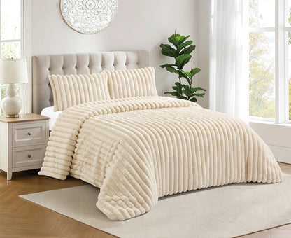 Piumino invernale reversibile Sherpa con pelo e pile setoso per letto 150 - Modelli a righe o a palla e boreale - Include 2 cuscini 50x70 cm - Ultra morbido, 4 colori: beige, grigio chiaro, grigio scuro, rosa
