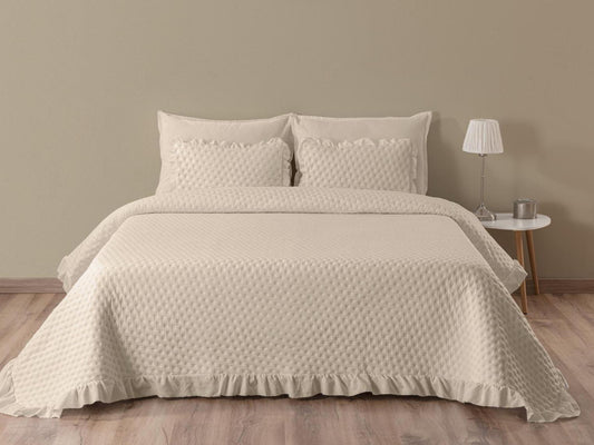 Colcha Carolina de Lorena Hogar  Elegancia Stone Wash con Cojines Incluidos (250x270 cm)
