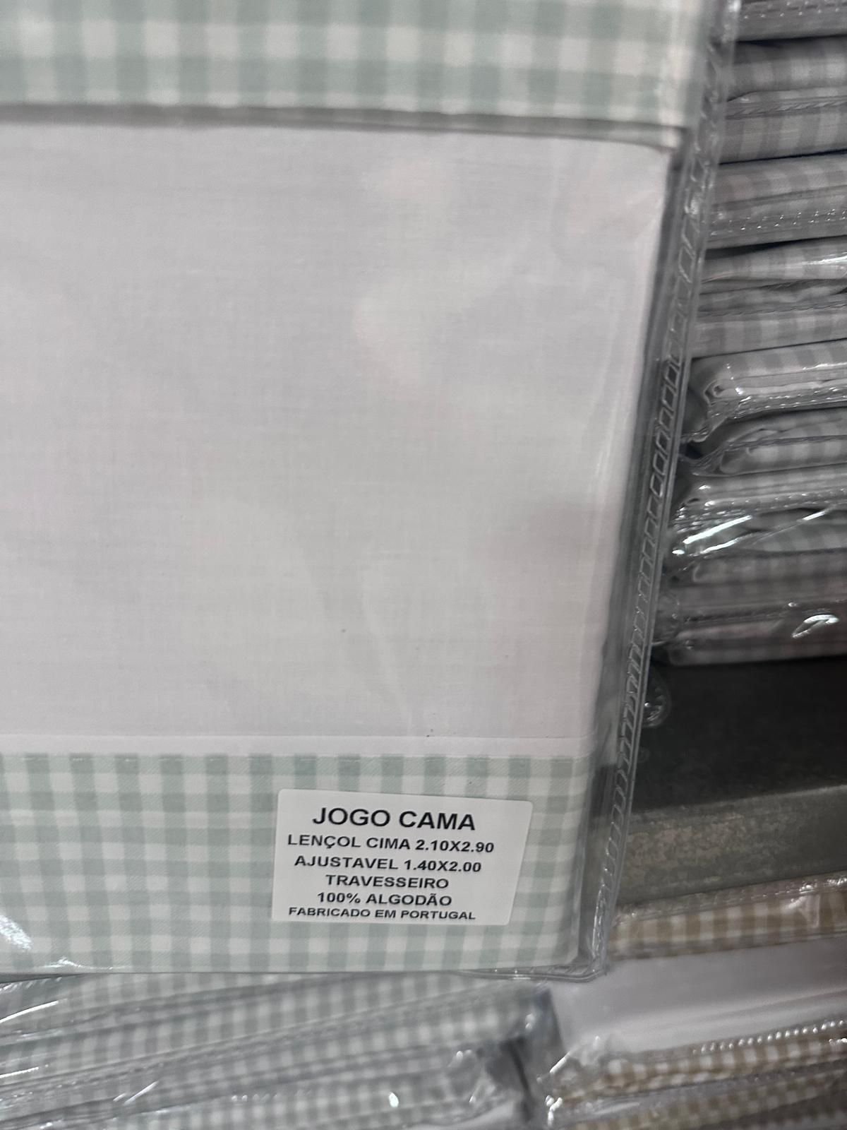 Juego de Sábanas Vichy  Cuadros Verde Agua / Gris / Beige  Lorena Hogar  De 90 a 150 cm
