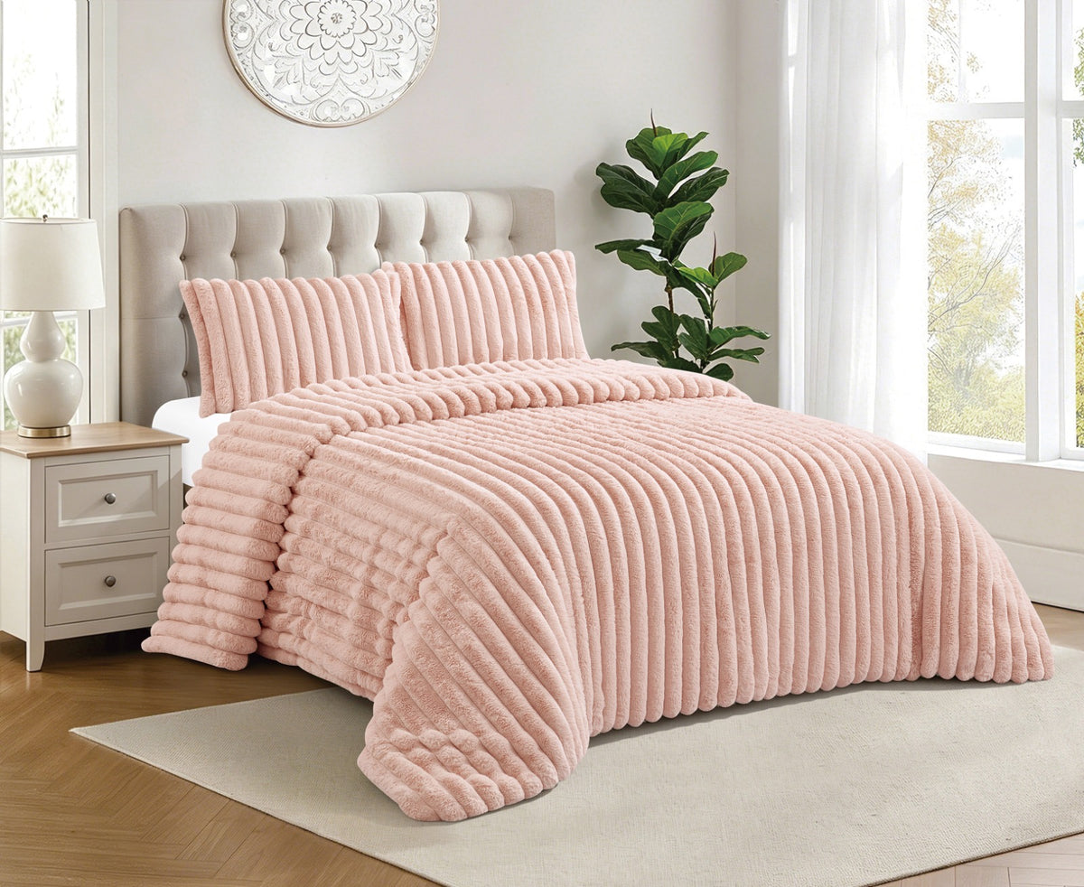 Piumino invernale reversibile Sherpa con pelo e pile setoso per letto 150 - Modelli a righe o a palla e boreale - Include 2 cuscini 50x70 cm - Ultra morbido, 4 colori: beige, grigio chiaro, grigio scuro, rosa