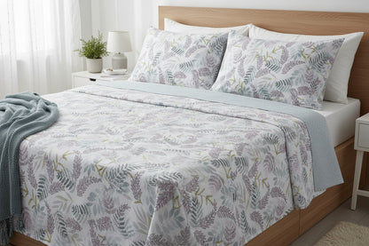 Juego de Sábanas Florales  Rosa / Azul / Gris/Verde  Lorena Hogar