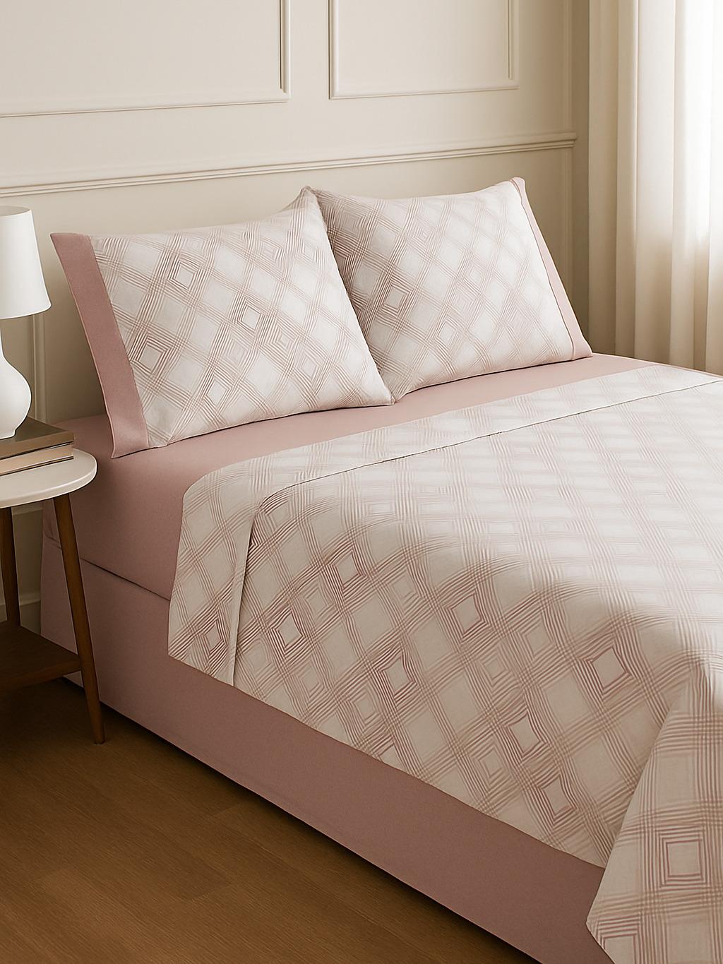 Juego de Sábanas Geométricas Algodón 100%  3 Colores  Funda de Almohada Enteriza 150 cm  Lorena Hogar