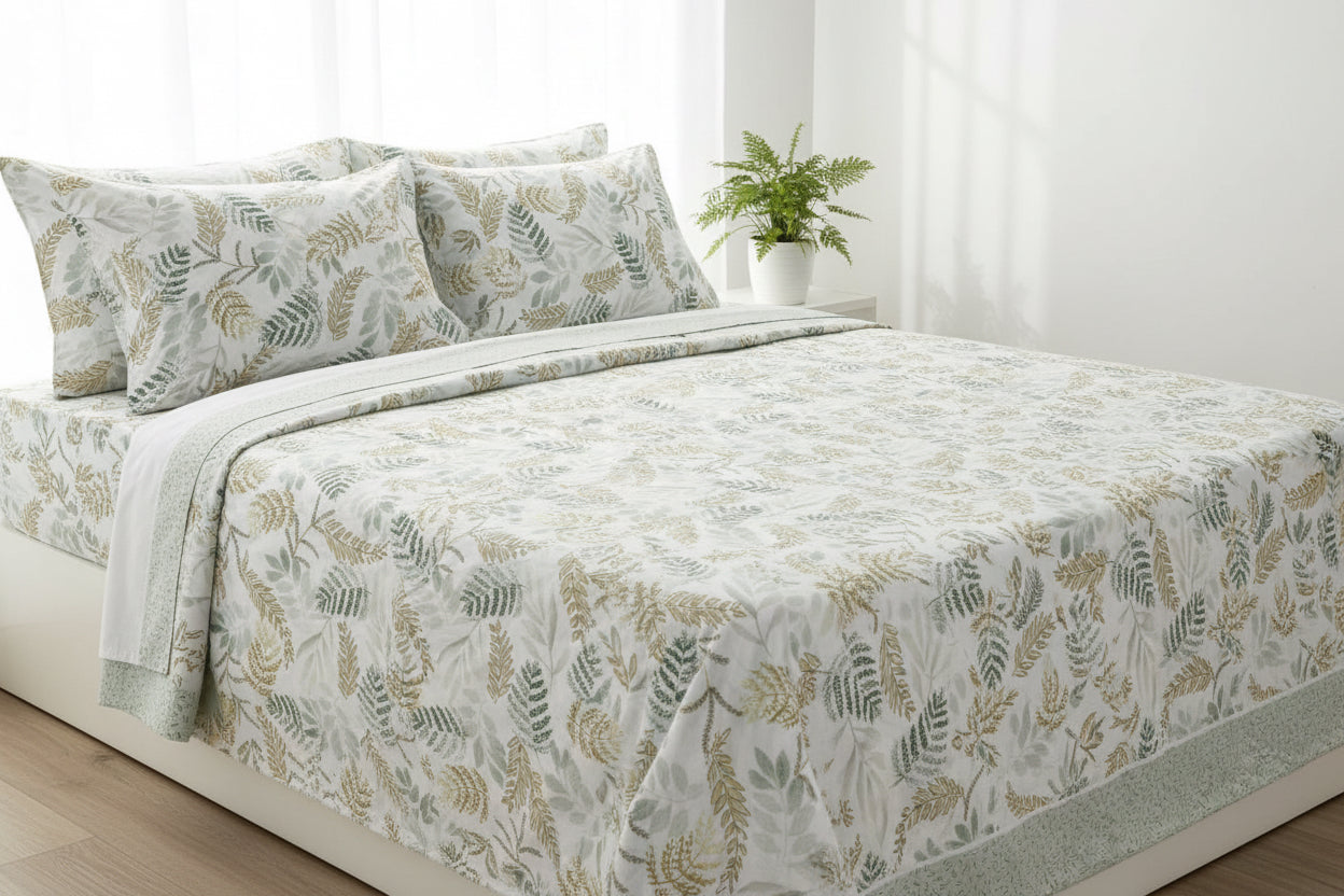 Juego de Sábanas Florales  Rosa / Azul / Gris/Verde  Lorena Hogar