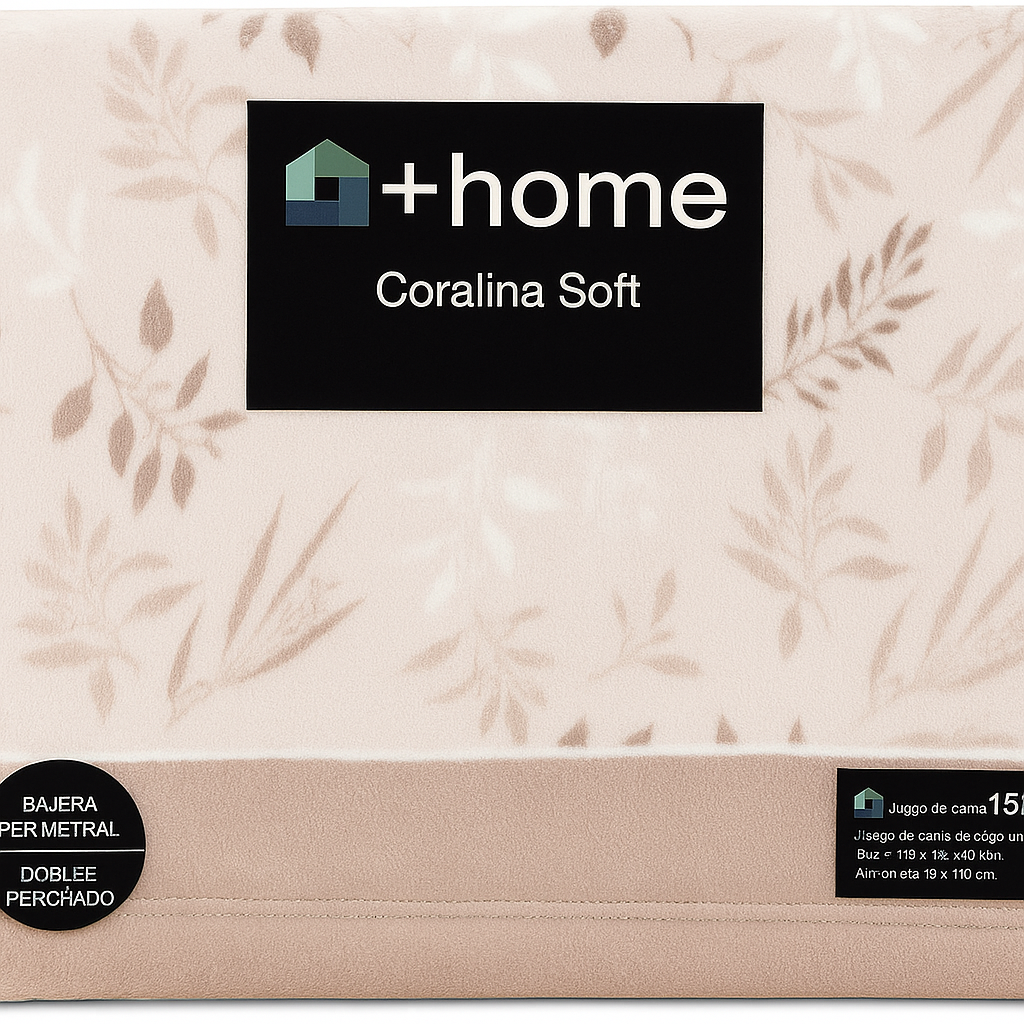 Sábana +Home Coralina Soft Lorena Hogar | Doble Perchado y Bajera Perimetral para Colchones de hasta 30 cm | Medidas 90, 105, 135 y 150