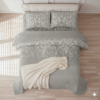 Edredón BOSA Sherpa con Borreguito Sedalina | Cama 180 – 280×270 cm | 750g Súper Suave | Con 2 Fundas de Cojín | Color Gris