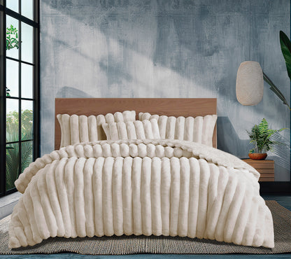 Edredón Sherpa Ultra Suave con 2 Fundas de Cojín - Modelos Rabbit y Macarena - Cálido y Acolchado Invierno (Camas 105/150/180)