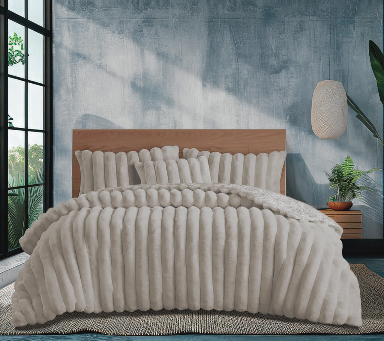 Edredón Sherpa Ultra Suave con 2 Fundas de Cojín - Modelos Rabbit y Macarena - Cálido y Acolchado Invierno (Camas 105/150/180)