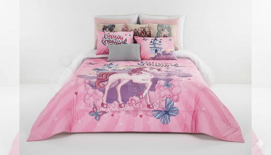 Edredón Infantil Unicornio Rosa con Funda de Almohada – Medida 90/105
