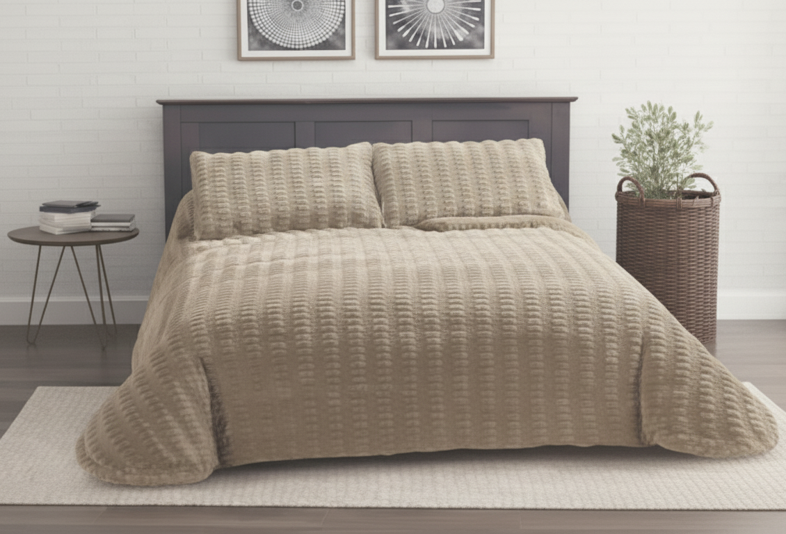 Edredón Sherpa LOOM Sedalina con Borreguito | Cama 150 – 250×270 cm | 750g Súper Suave | Con 2 Fundas de Cojín | Color Beige