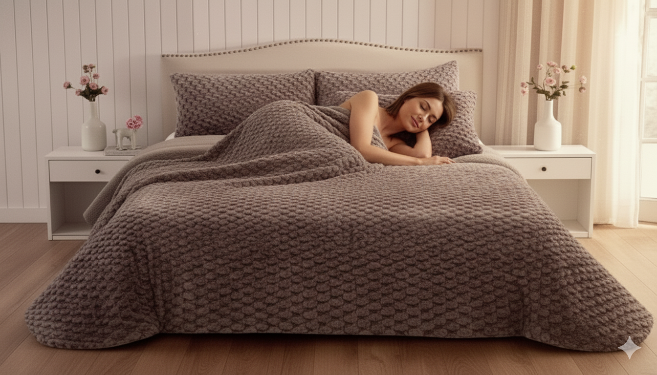 Edredón Sherpa GRAYE - pelo de Rabbit con interior de Borreguito - Cama 150/135 – 250×270 cm - 180 - 750g Súper Suave - Con 2 Fundas de Cojín de 50x70 - Color Gris - Beige