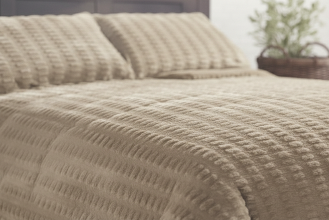 Edredón Sherpa LOOM Sedalina con Borreguito | Cama 150 – 250×270 cm | 750g Súper Suave | Con 2 Fundas de Cojín | Color Beige