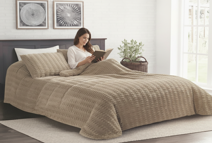 Edredón Sherpa LOOM Sedalina con Borreguito | Cama 150 – 250×270 cm | 750g Súper Suave | Con 2 Fundas de Cojín | Color Beige