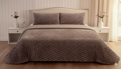 Edredón Sherpa GRAYE - pelo de Rabbit con interior de Borreguito - Cama 150/135 – 250×270 cm - 180 - 750g Súper Suave - Con 2 Fundas de Cojín de 50x70 - Color Gris - Beige