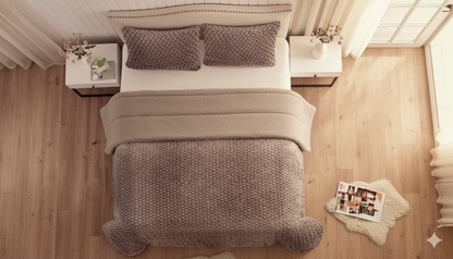 Edredón Sherpa GRAYE - pelo de Rabbit con interior de Borreguito - Cama 150/135 – 250×270 cm - 180 - 750g Súper Suave - Con 2 Fundas de Cojín de 50x70 - Color Gris - Beige