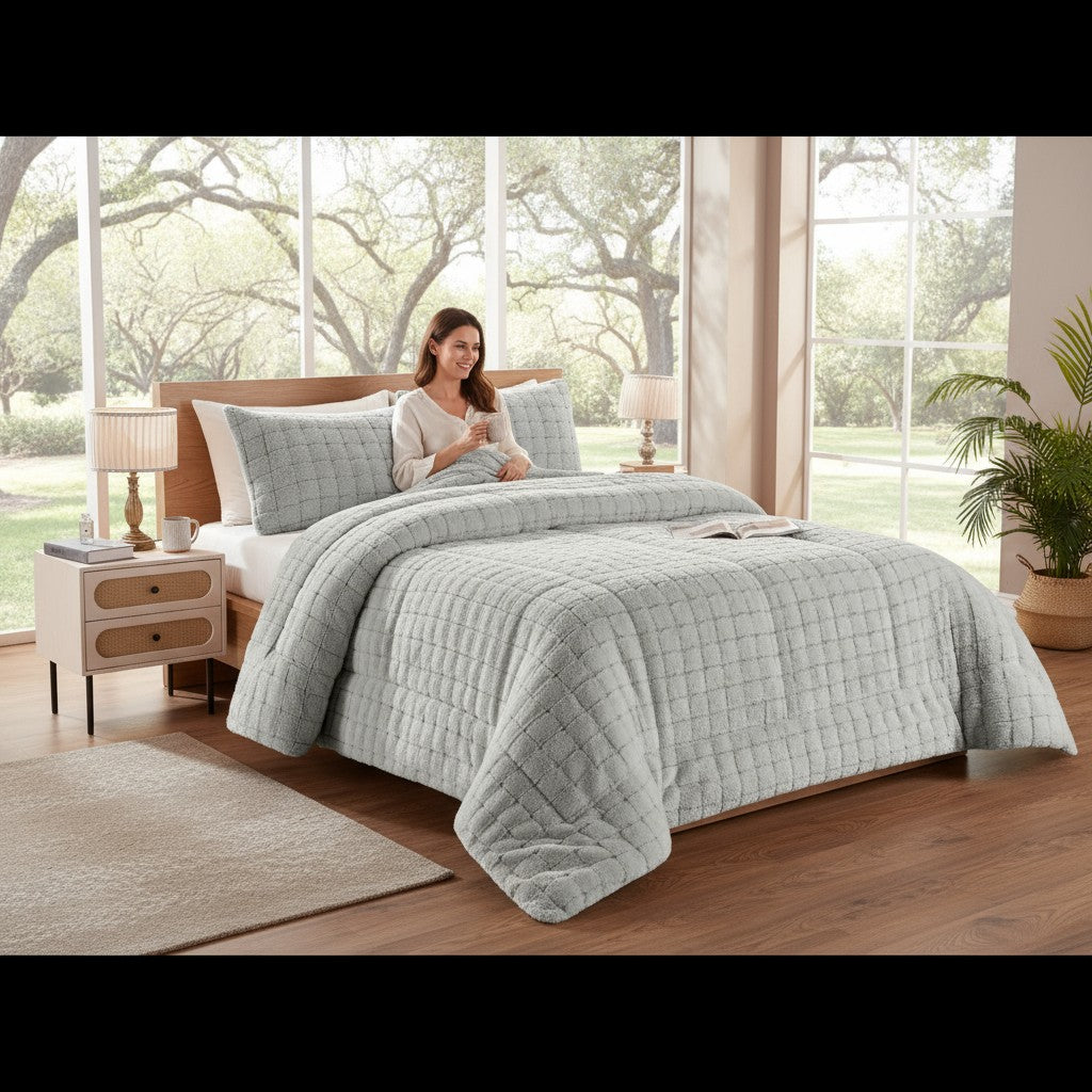 Edredón Boreal Square  Ultra Suave, con Interior Sherpa y 2 Cojines