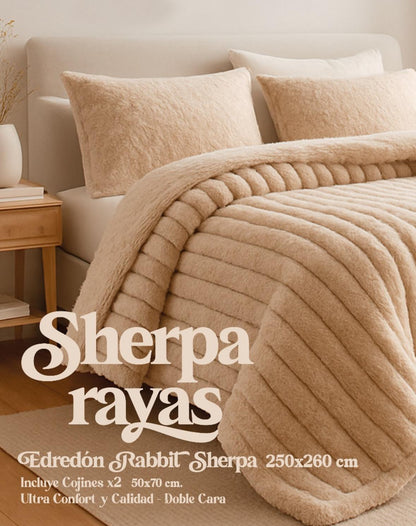 Edredón Sherpa Peluchón de Invierno Reversible con Pelo y Sedalina para Cama 150  Modelos Rayas o Bolas y Boreal  Incluye 2 Cojines 50x70 cm  Ultra Suave, 4 Colores: Beige, Gris Claro, Gris Oscuro, Rosa