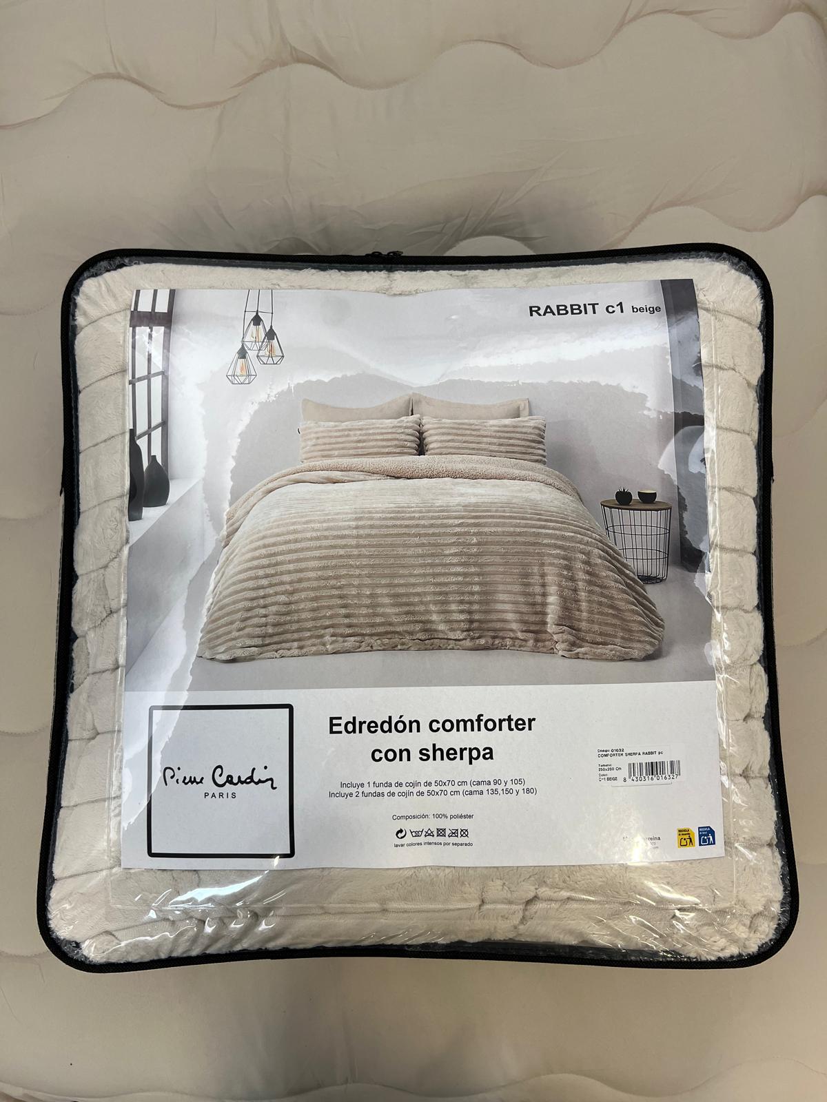 Edredón Sherpa Ultra Suave con 2 Fundas de Cojín - Modelos Rabbit y Macarena - Cálido y Acolchado Invierno (Camas 105/150/180)