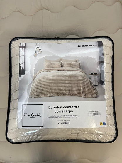 Edredón Sherpa Ultra Suave con 2 Fundas de Cojín - Modelos Rabbit y Macarena - Cálido y Acolchado Invierno (Camas 105/150/180)