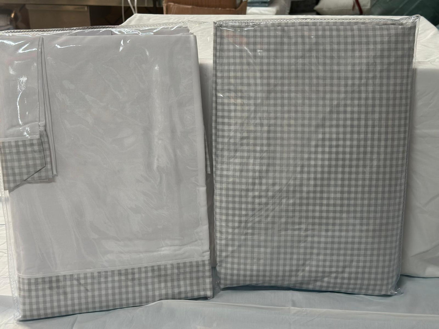 Juego de Sábanas Vichy  Cuadros Verde Agua / Gris / Beige  Lorena Hogar  De 90 a 150 cm