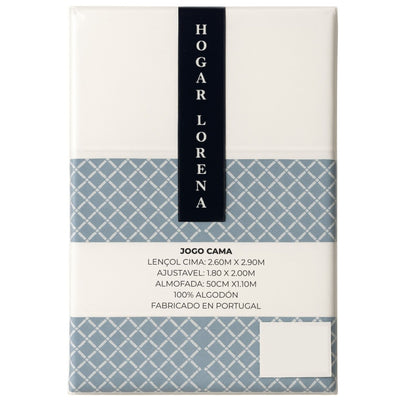 Juego de sábanas blanca con dibujo geométrico / Camas de 180 / Disponible en ROSA, AZUL, VERDE y GRIS
