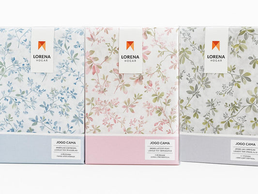 Juego de Sábanas Florales  Rosa / Azul / Gris  Lorena Hogar  De 90 a 150 cm