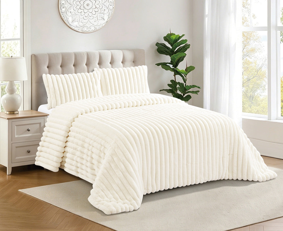 Piumino invernale reversibile Sherpa con pelo e pile setoso per letto 150 - Modelli a righe o a palla e boreale - Include 2 cuscini 50x70 cm - Ultra morbido, 4 colori: beige, grigio chiaro, grigio scuro, rosa