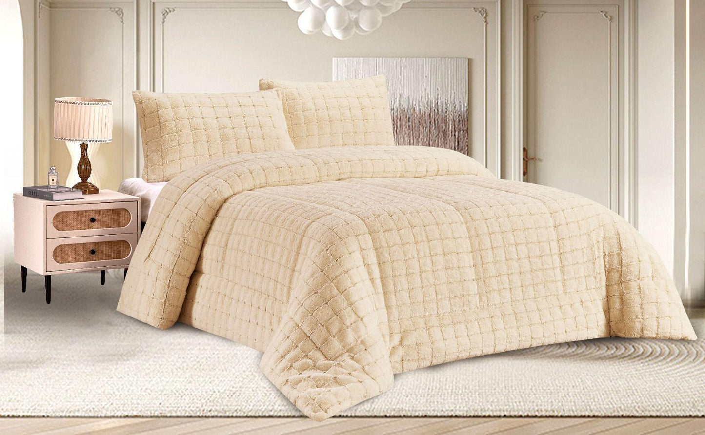 Edredón Sherpa Peluchón de Invierno Reversible con Pelo y Sedalina para Cama 150  Modelos Rayas o Bolas y Boreal  Incluye 2 Cojines 50x70 cm  Ultra Suave, 4 Colores: Beige, Gris Claro, Gris Oscuro, Rosa
