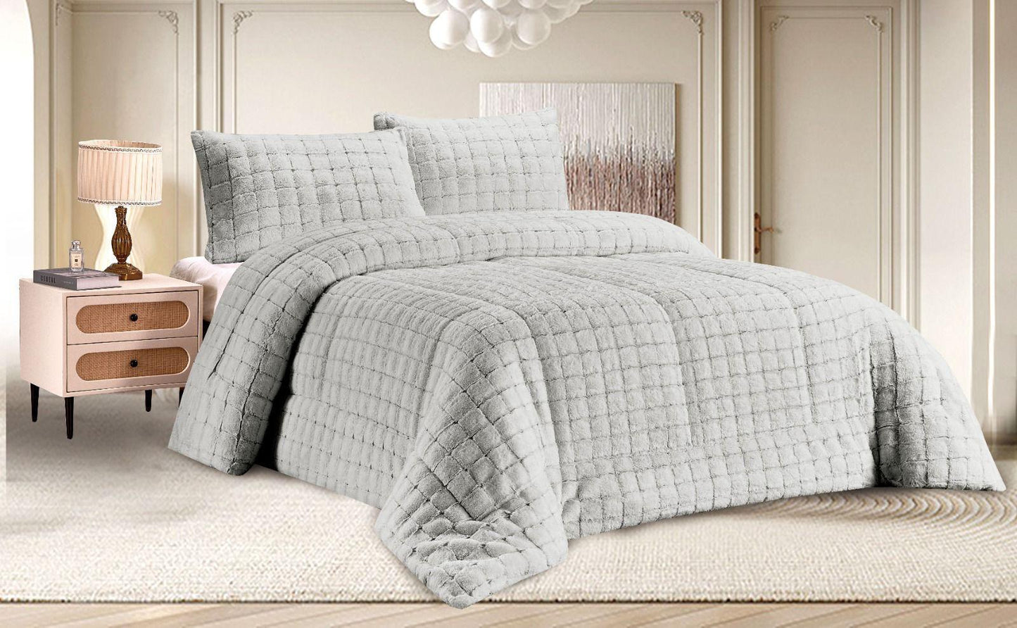 Edredón Sherpa Peluchón de Invierno Reversible con Pelo y Sedalina para Cama 150  Modelos Rayas o Bolas y Boreal  Incluye 2 Cojines 50x70 cm  Ultra Suave, 4 Colores: Beige, Gris Claro, Gris Oscuro, Rosa