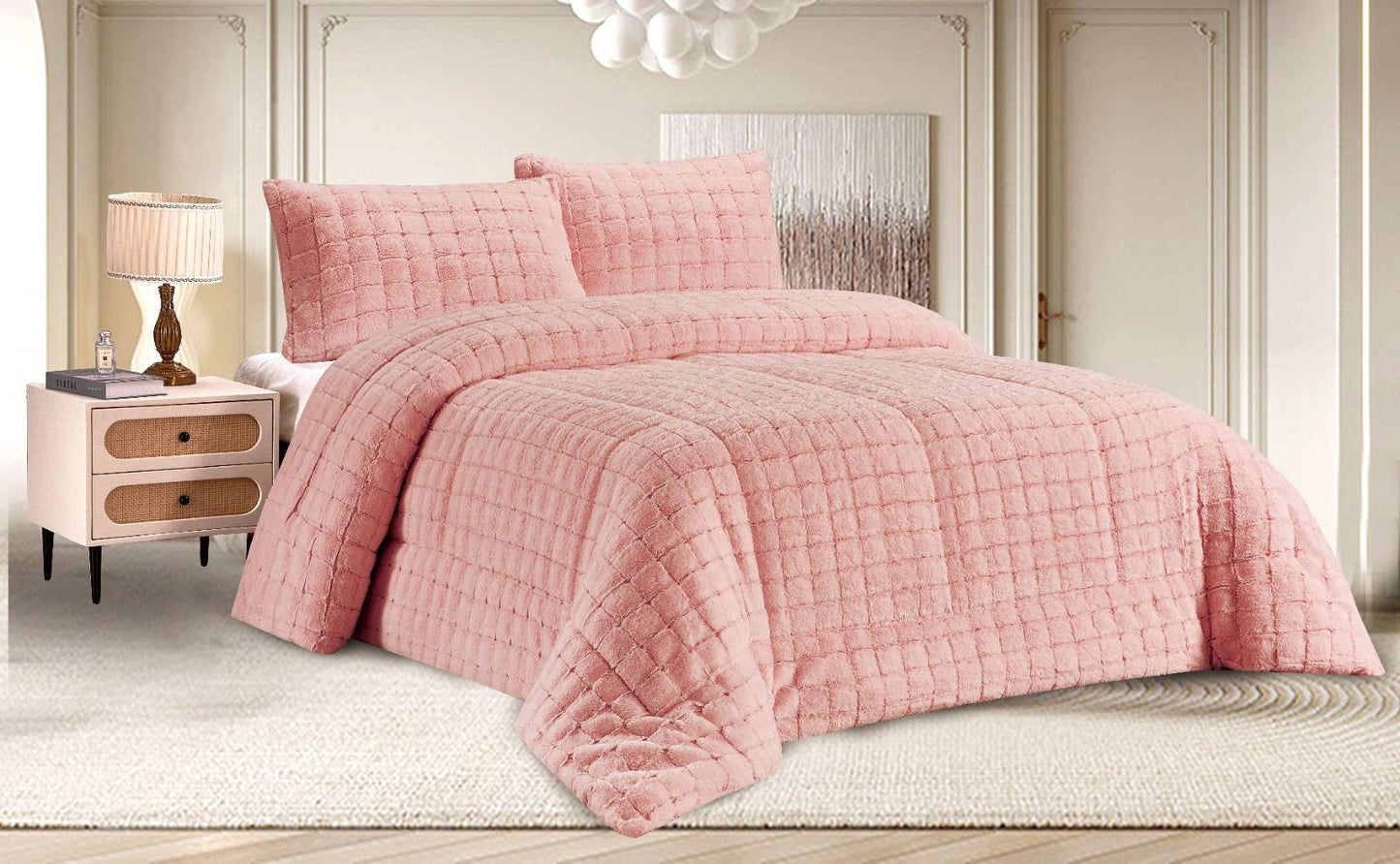 Edredón Sherpa Peluchón de Invierno Reversible con Pelo y Sedalina para Cama 150  Modelos Rayas o Bolas y Boreal  Incluye 2 Cojines 50x70 cm  Ultra Suave, 4 Colores: Beige, Gris Claro, Gris Oscuro, Rosa