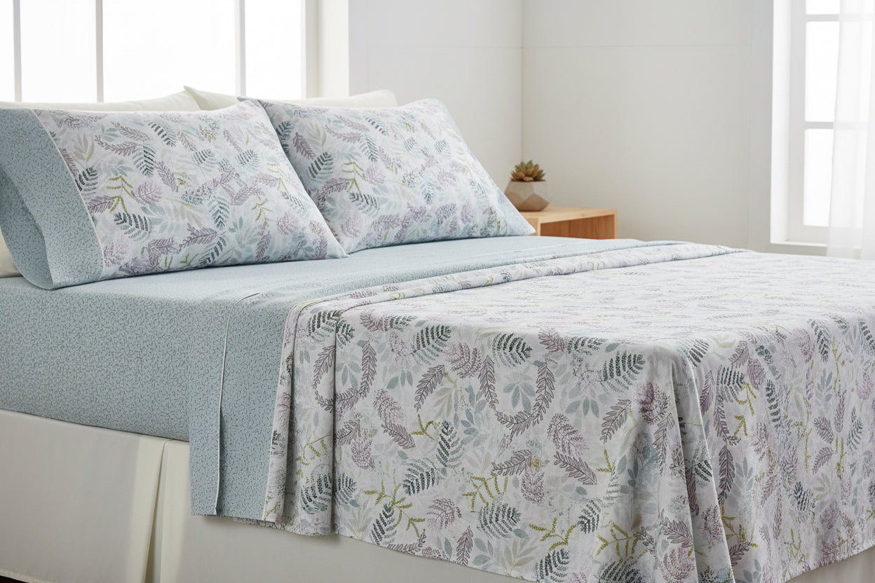 Juego de Sábanas Florales  Rosa / Azul / Gris/Verde  Lorena Hogar