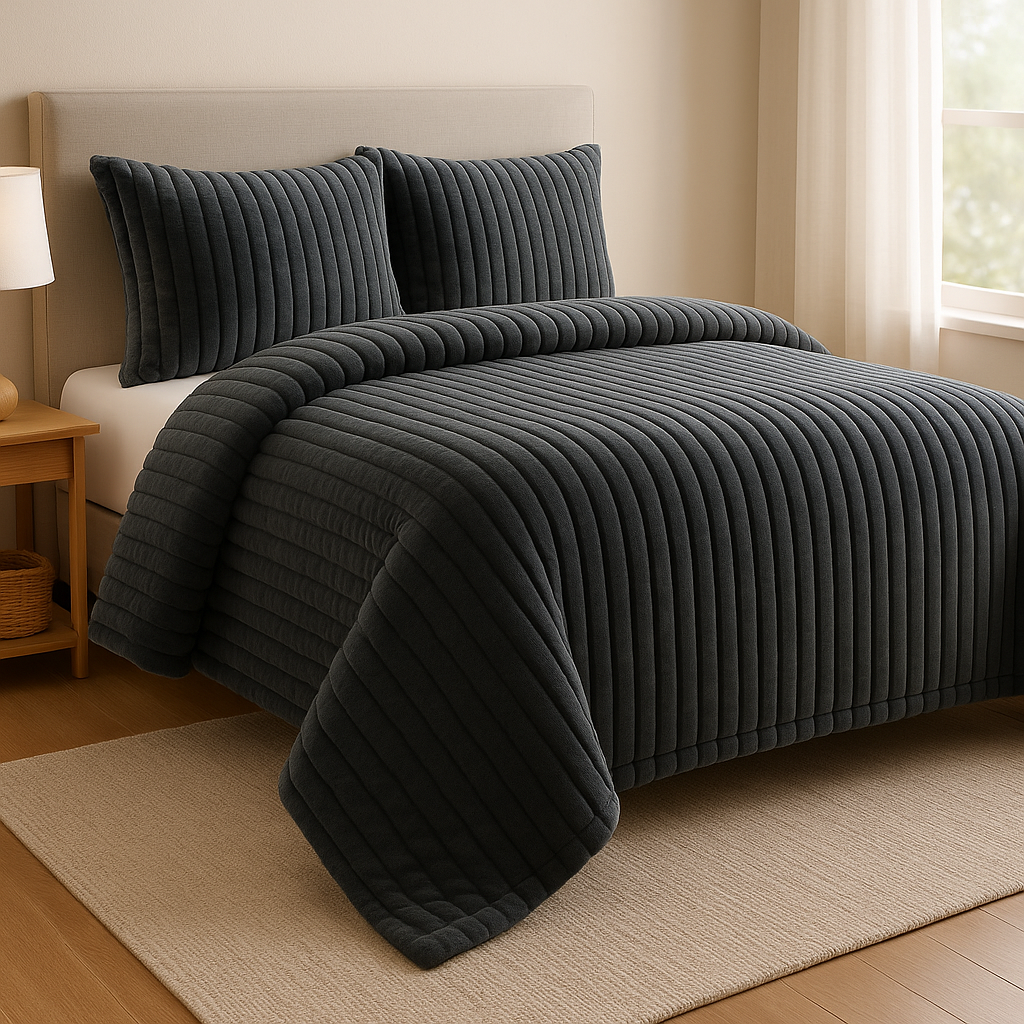 Edredón Jacquard Sherpa 100% Polyester Lorena Hogar | Incluye Fundas de Cojín | Modelos, 6 Colores y Medidas Disponibles