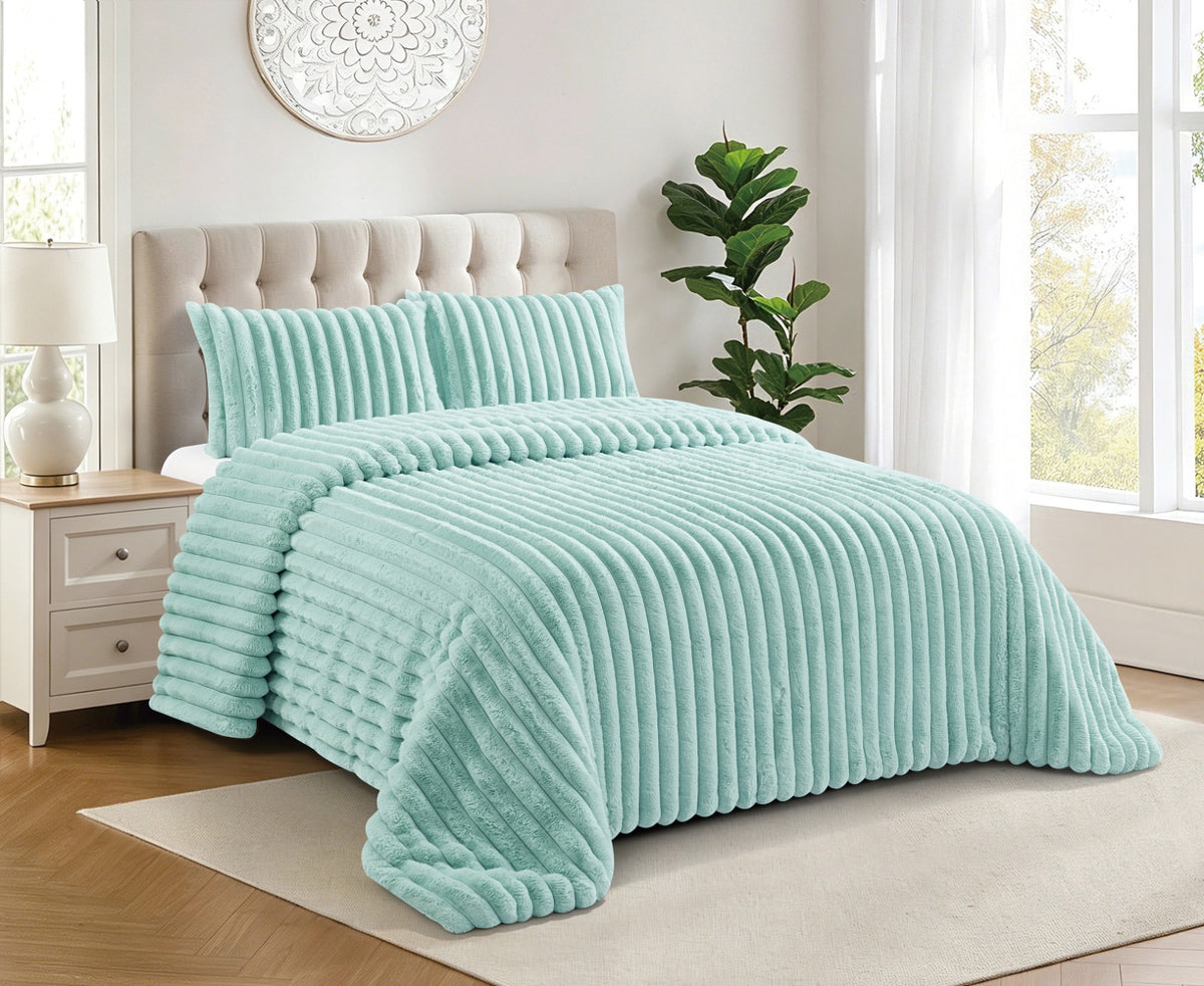 Piumino invernale reversibile Sherpa con pelo e pile setoso per letto 150 - Modelli a righe o a palla e boreale - Include 2 cuscini 50x70 cm - Ultra morbido, 4 colori: beige, grigio chiaro, grigio scuro, rosa