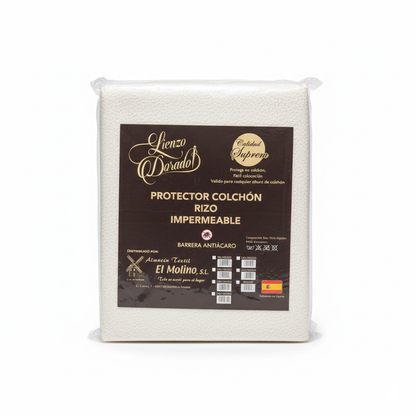 Protector de Colchón Rizo Impermeable | Con Barrera Antiácaro | Medidas 90 - 105 - 135 - 150 - 180