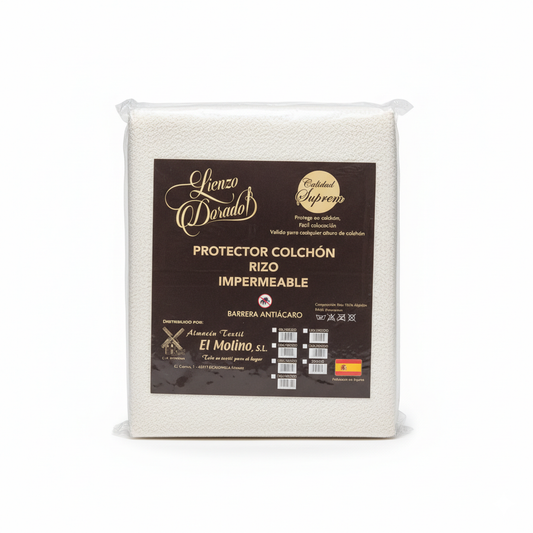 Protector de Colchón Rizo Impermeable | Con Barrera Antiácaro | Medidas 90 - 105 - 135 - 150 - 180